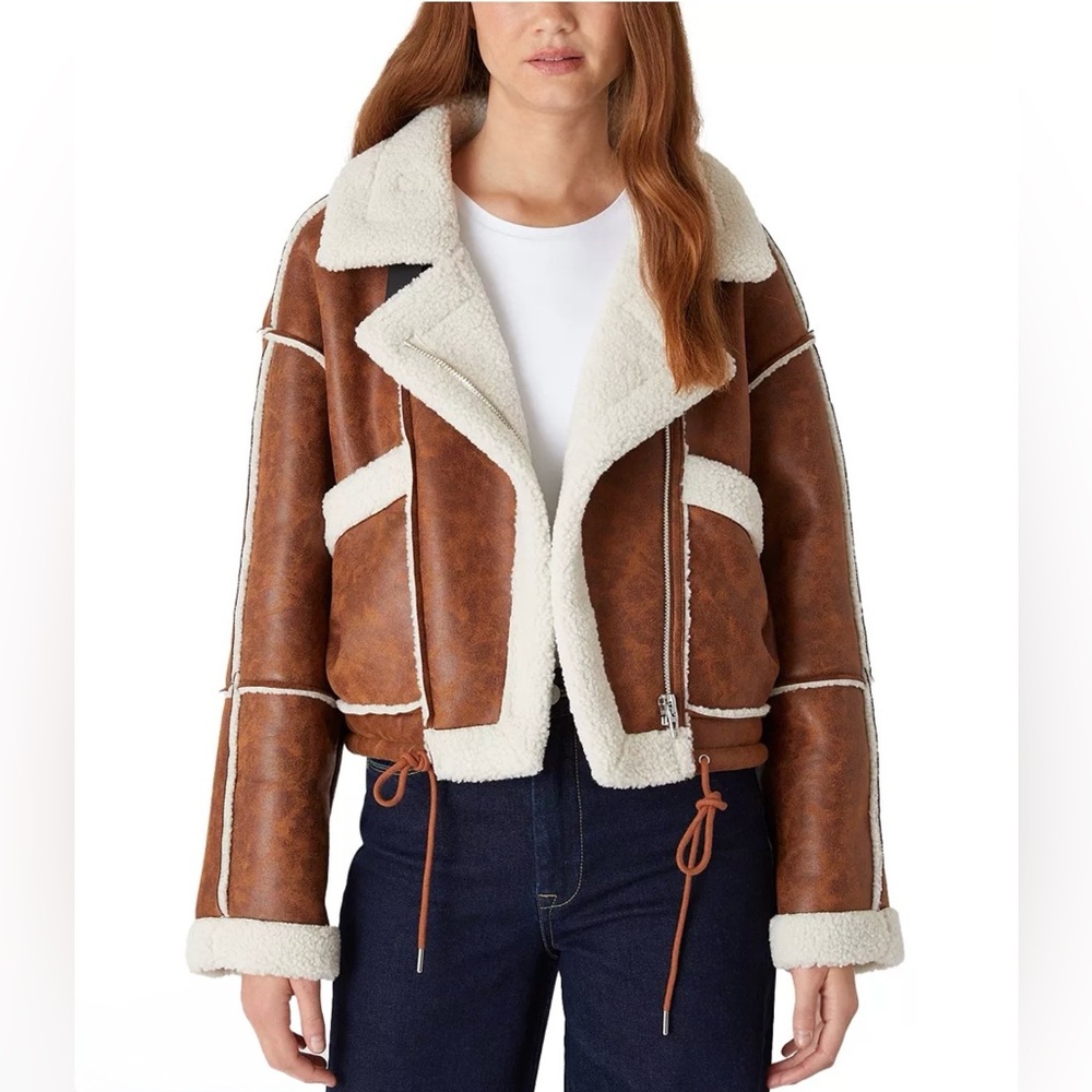 BLANK NYC faux leather & sherpa jacket | size M